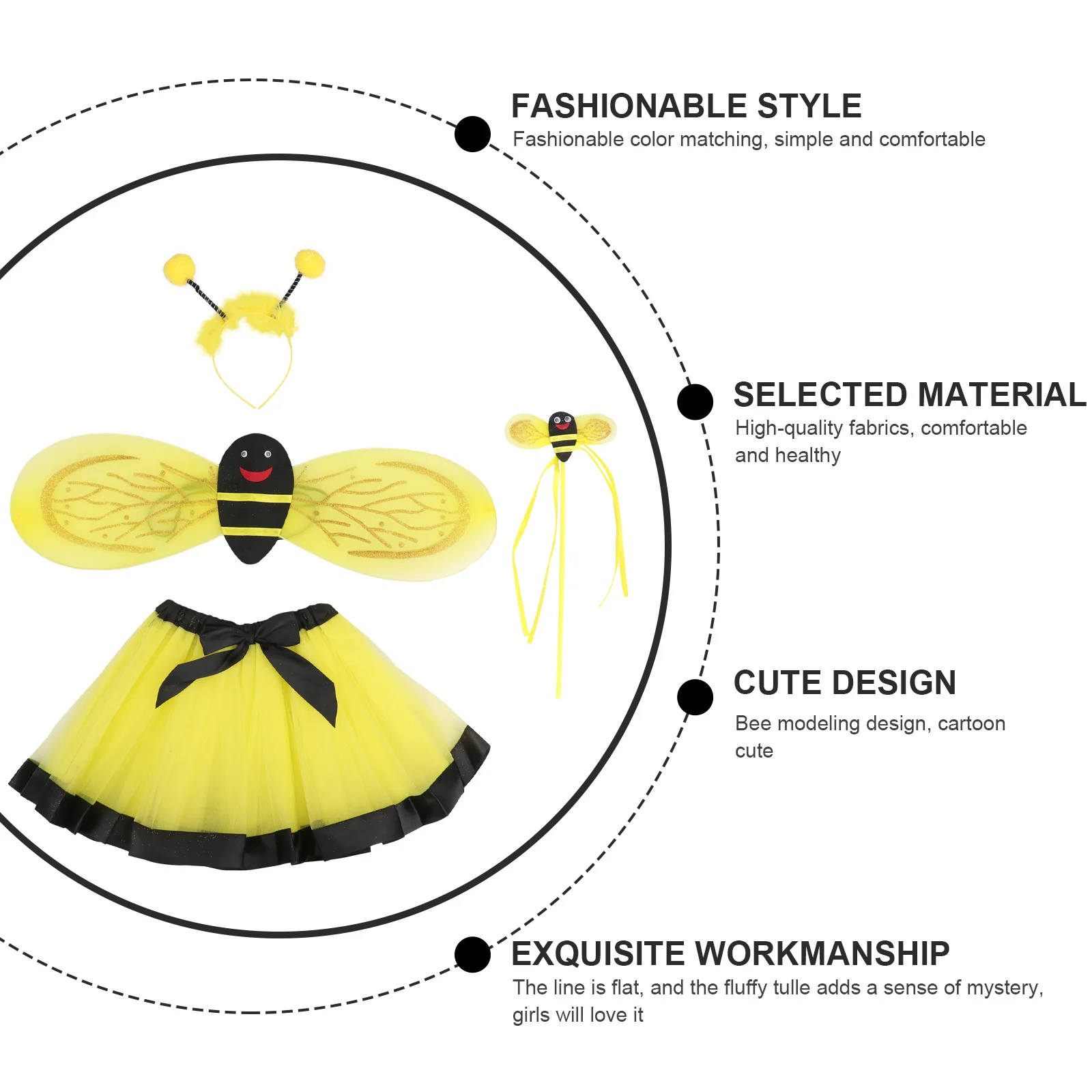 

1Set Performance Clothes Bee Wing Costume Yellow Kids Mesh Skirt Party Cosplay Lovely Kids Party Clothing Performance Clothes