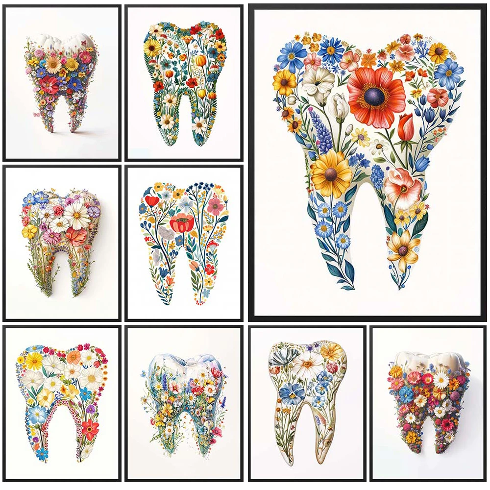

Flowers Tooth Teeth Clinic Dentist Dentistry Poster Wall Art Canvas Painting Decor Wall Pictures For Living Room Unframed