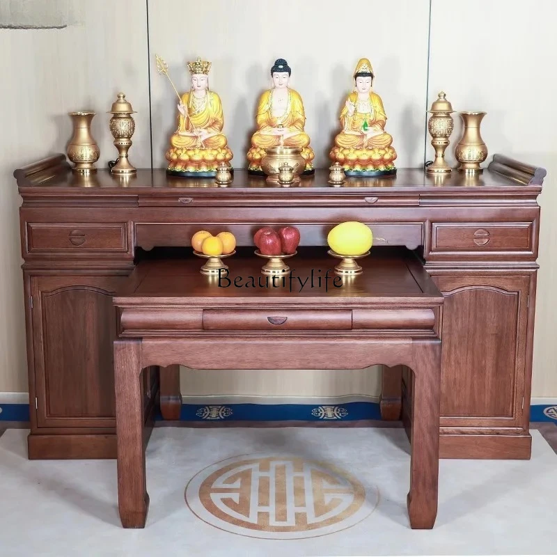Offering Table Piattaforma buddista Shentai in legno massello per uso domestico Bodhisattva Dio della ricchezza Offering Cus