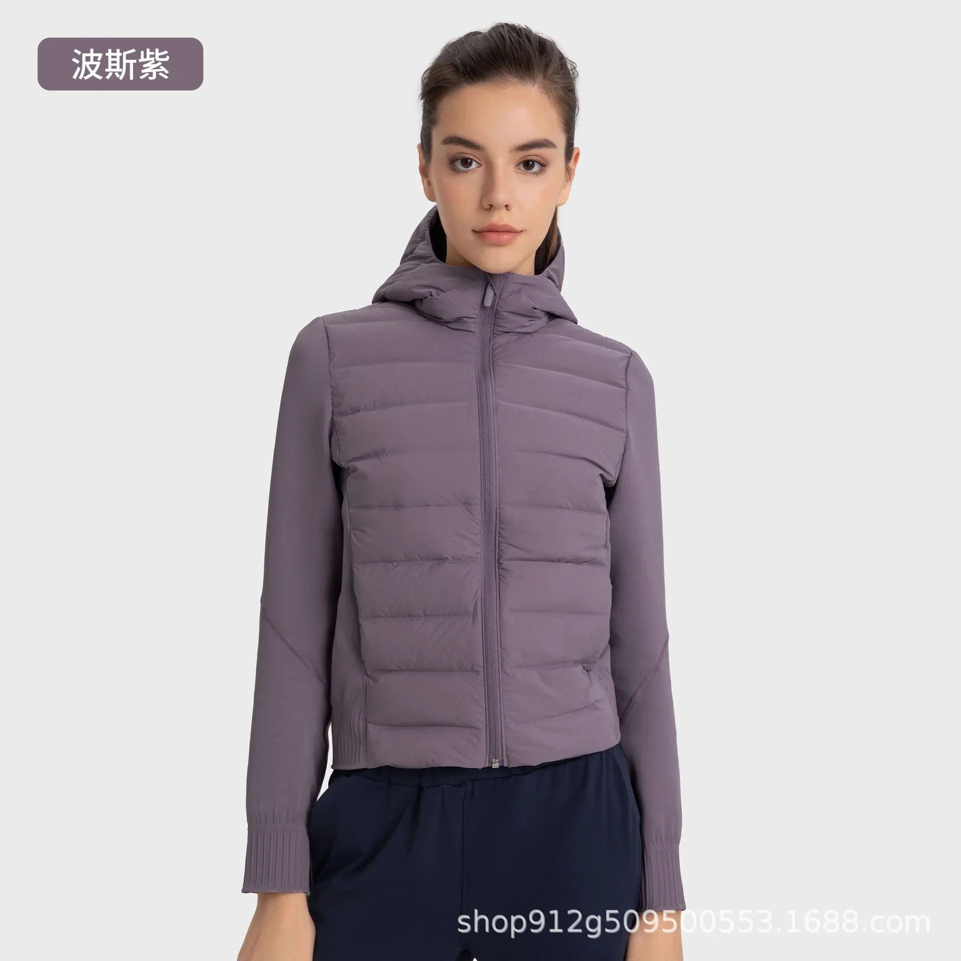 Autumn and Winter Short Waterproof and Light Down Jacket Women's Hooded Zipper Stand-up Collar Warm Fitness Sports Jacket