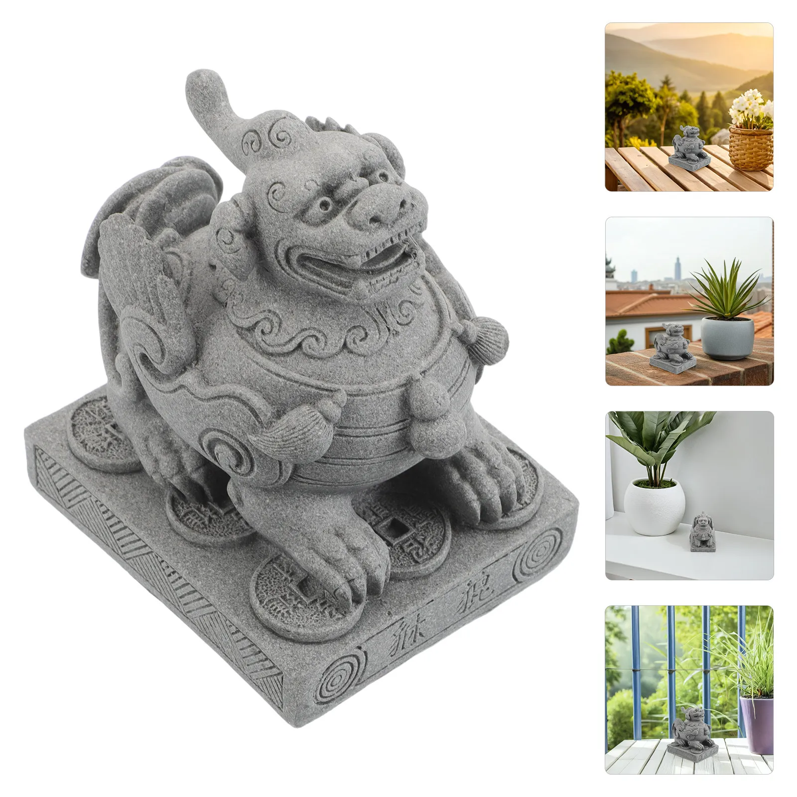 Miniature Pi Yao Sculpture Sandstone Feng Shui Wealth Attracting Decor for Micro Landscape Fairy Garden Desktop Shelf Outdoor