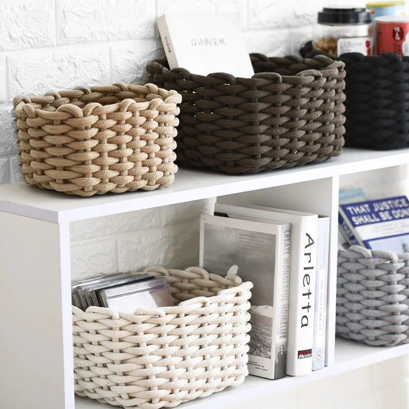 Nordic Handwoven Storage Baskets Books Toy Sundries Storage Basket Ins Style Woven Cosmetic Organizer Desktop Organization