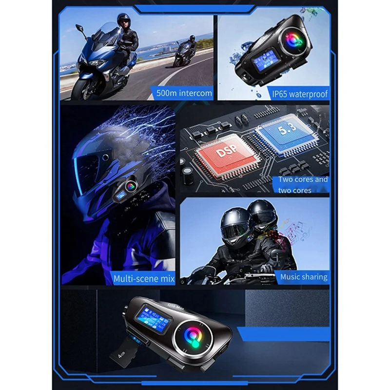 Q58 Max Motorcycle Helmet Bluetooth Intercom IP65 Waterproof Intercom Distance 500M Multi-Scene Mixed Music Sharing