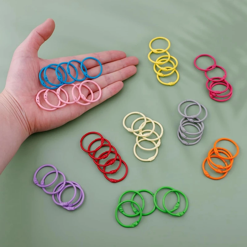 50PCS Metallic Loose Leaf Binder Rings 1 1/5 Inch Colorful Book Rings, Metal Steel Paper Rings Keychain, 10 Colors