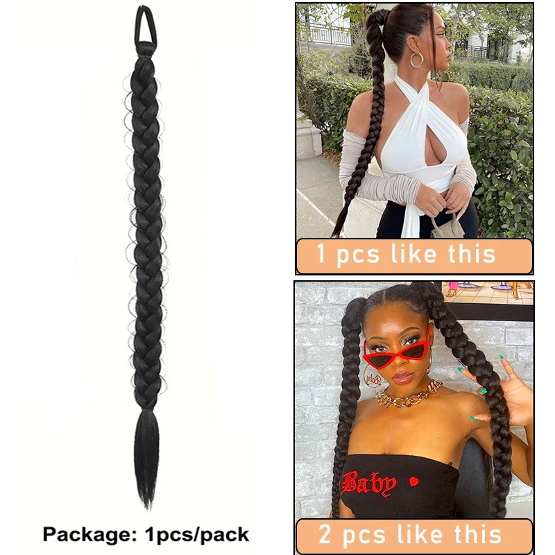 Cola de Caballo trenzada larga de 28 pulgadas para mujer, extensión de cola de caballo trenzada recta, trenzas sintéticas, cola de caballo con banda de goma