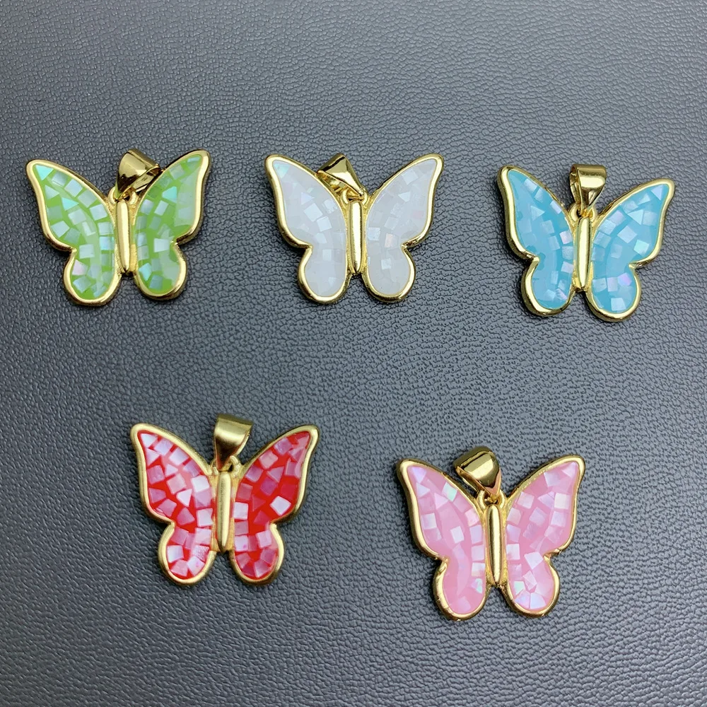

5pcs Mix Color DIY Shell Patchwork Copper Butterlfy Shaped Pendant for Jewelry Making DIY Necklace Bracelet Accessories