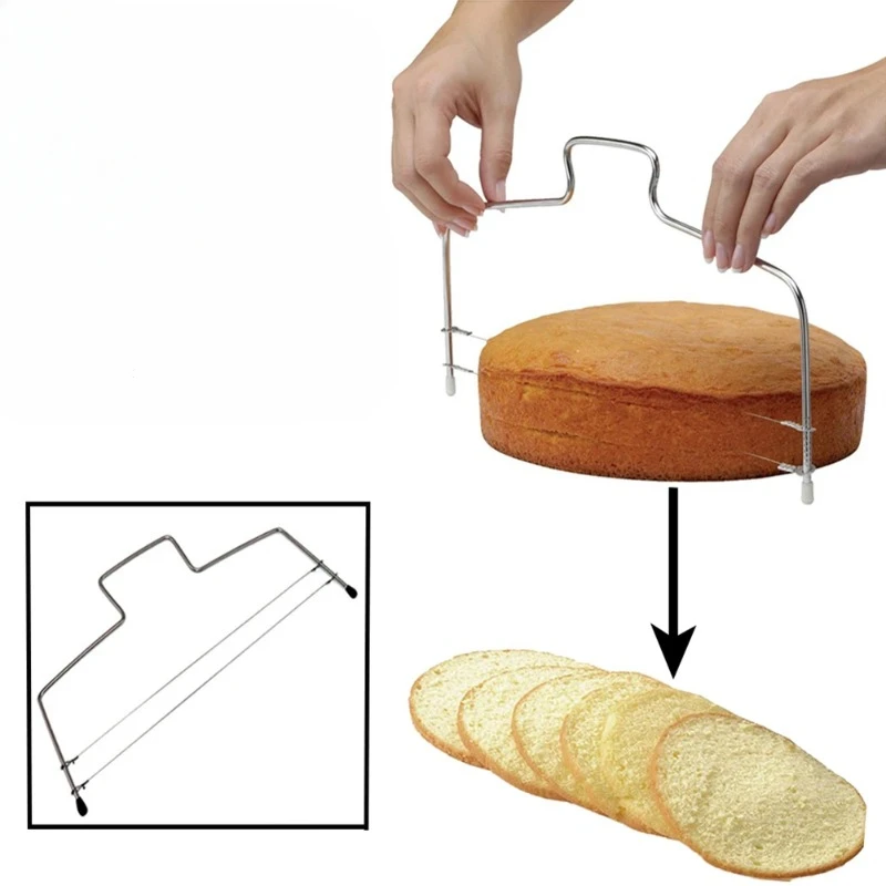 Stampo per affettare torte a doppia linea Filo di acciaio inossidabile regolabile Sega per taglio torta Lavabile Taglierina per torta Livellatore Sicuro per forniture da forno