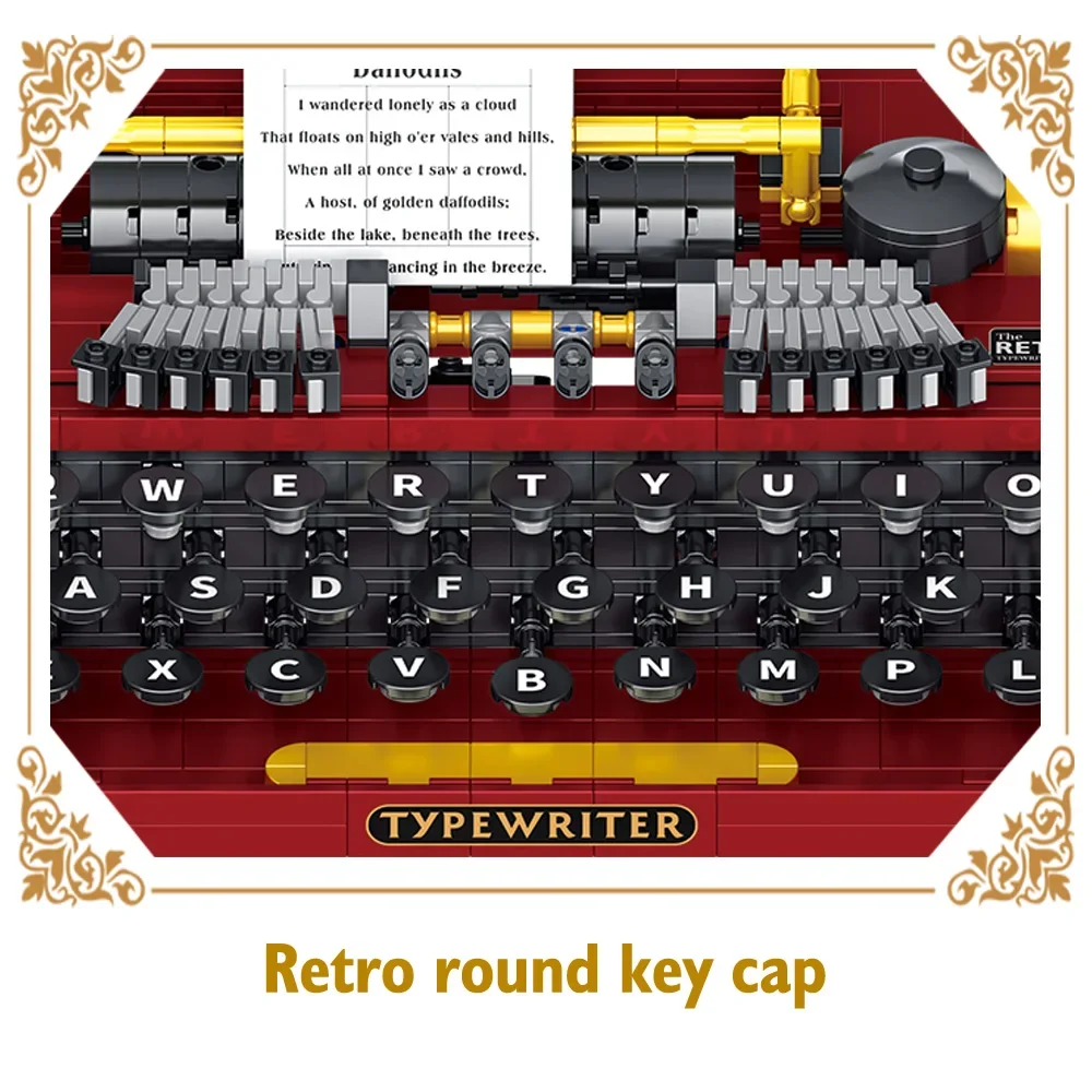 636PCS New Ideas Retro typewriter Building Block Set Mechanical Idea Rotatable Model Building  Creativity Gifts for Kids Adults