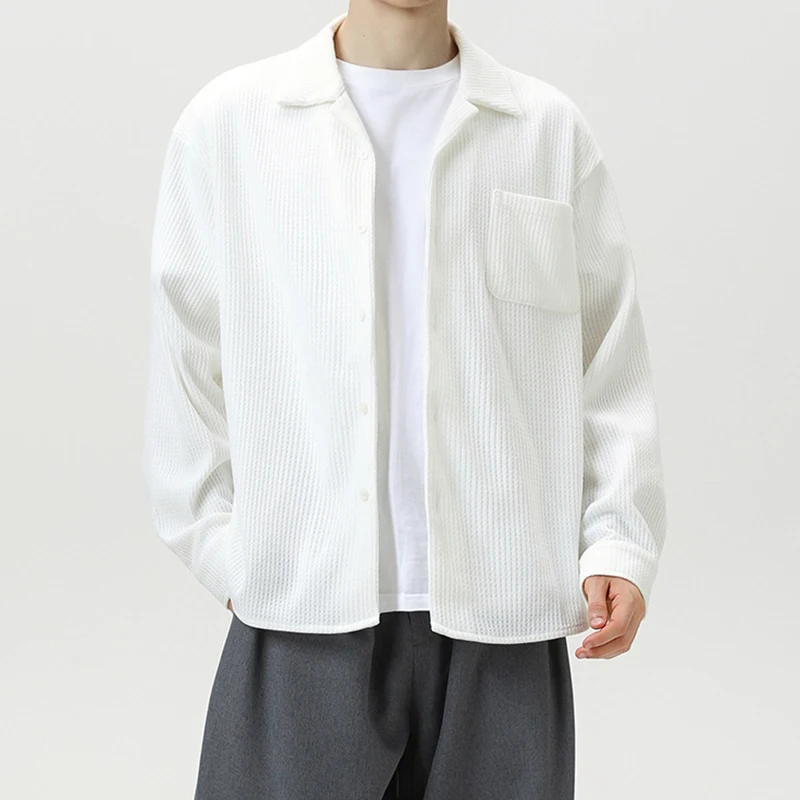 قمصان كلاسيكية بلون واحد للرجال بأكمام طويلة وأزرار علوية قميص غير رسمي لربيع وخريف 2026 قمصان رجالية أنيقة من المال القديم #2