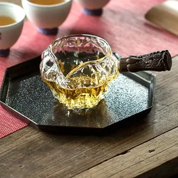 Glass Tea Serving Pitcher Decanter, Wooden Handle, Chinese Gongfu Chahai Tea Pitcher Glass Tea Cup Coffee Milk Pot