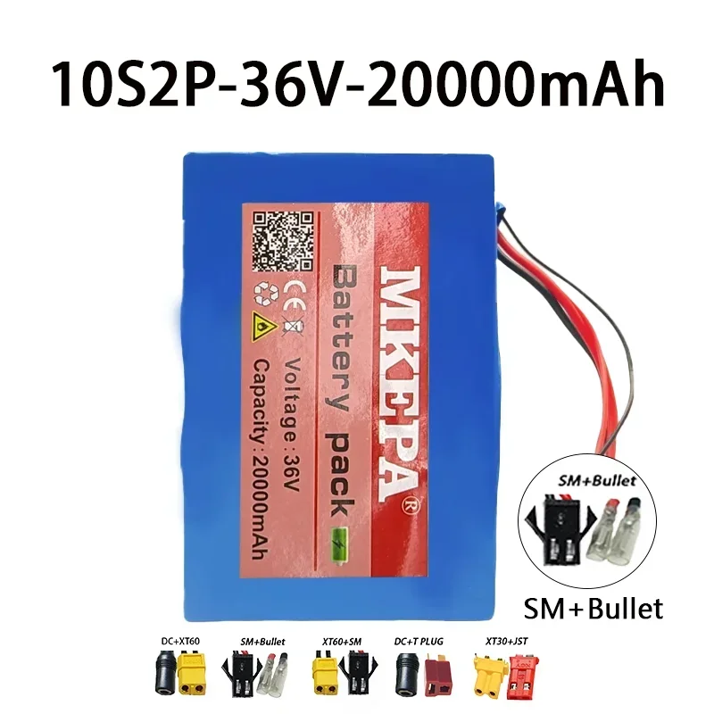 10S2P 36V 20Ah 18650 Lithium Battery Pack 800W 20000mAh 42V Cooter Vehicle Ultra Thin Portable Battery with BMS