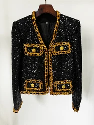 HIGH STREET Newest Fashion 2024 Designer Women's Gold Chains Sequined  Jacket