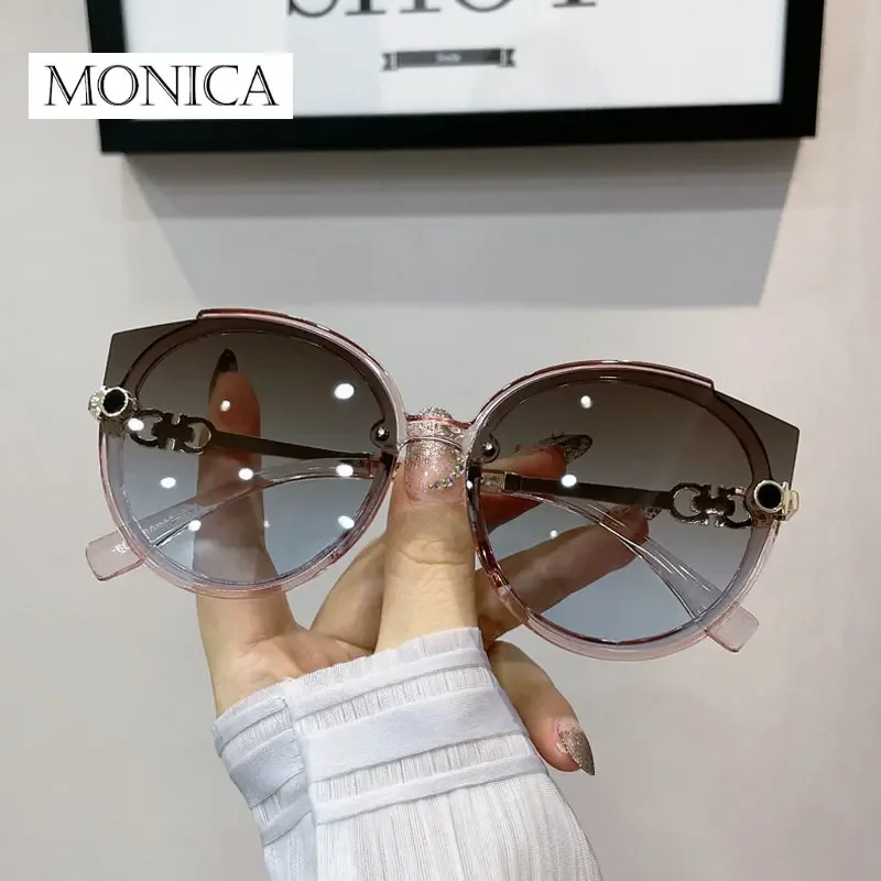 2024 New Vintage Cat Eye Round Sunglasses Women's Korean Version Metal Rimless Gradient Sun Glasses Luxury Shades UV400 очки