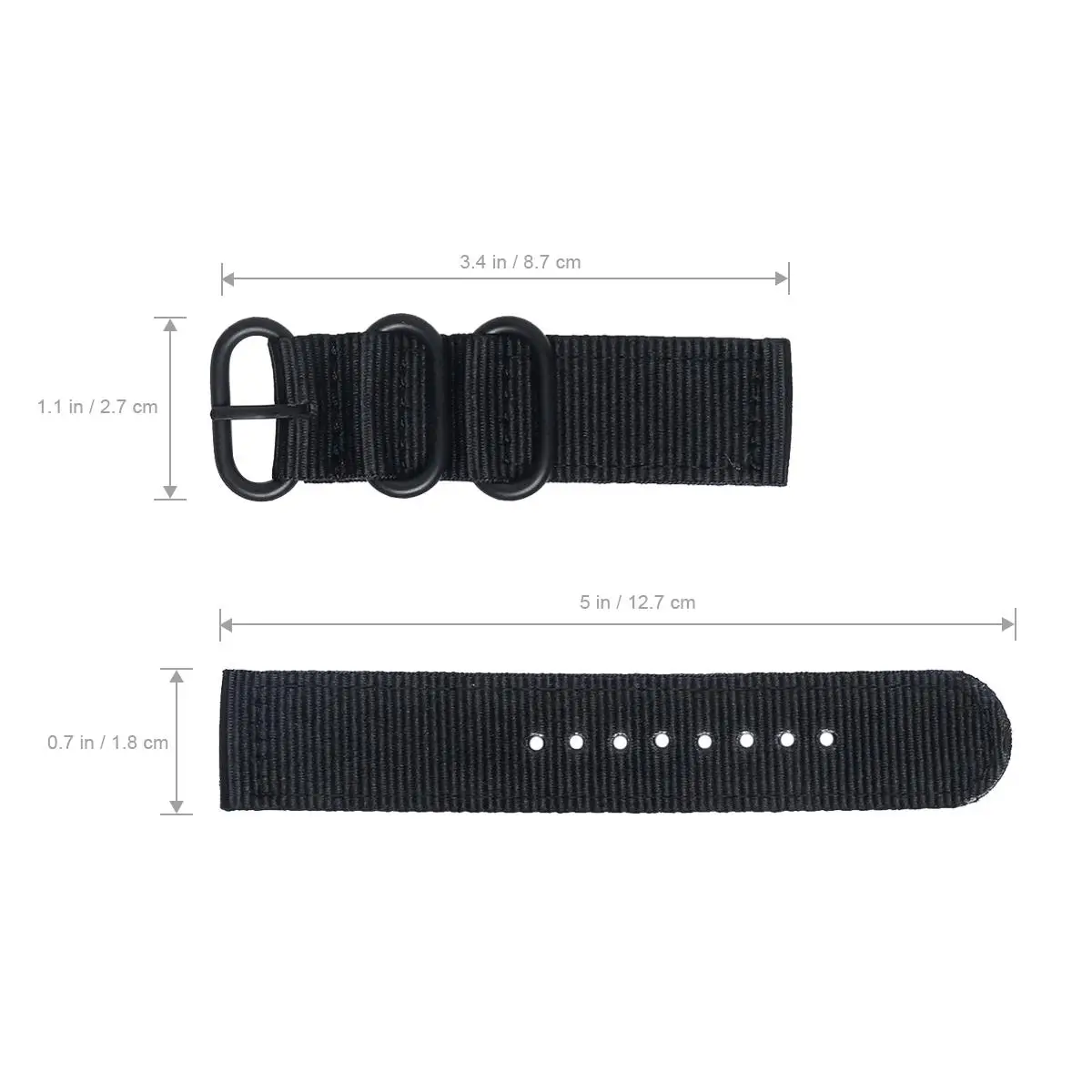 

18mm Watch Strap Webbing Durable 2-Joint Nylon Watch Band Wristband for Watch Replacement (Whole Black)