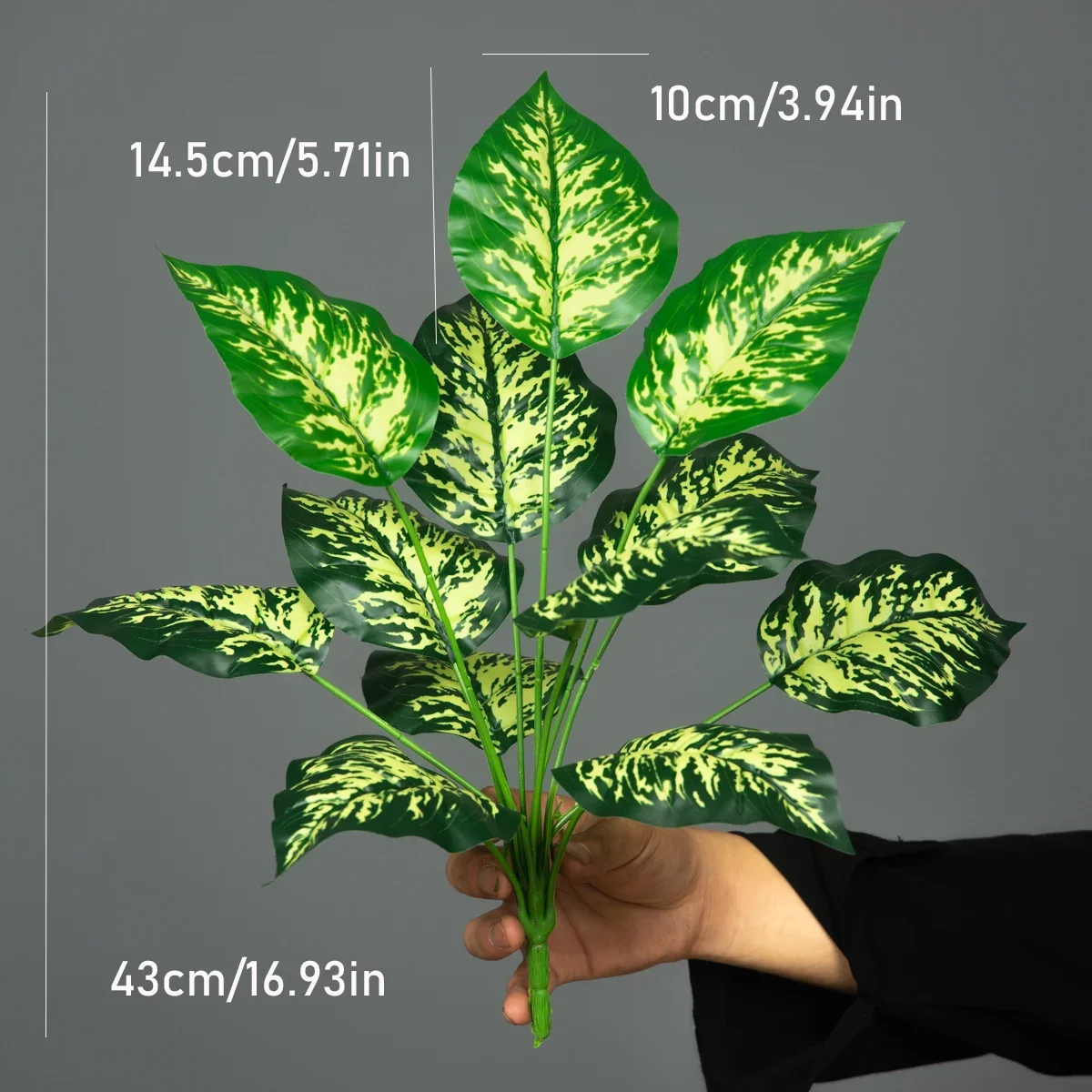 43 cm große künstliche Monstera-Pflanzen, künstliche Palme, tropische Schildkrötenblätter, Kunststoff-Maranta-Zweig, künstliche Alocasia-Blätter für die Heimdekoration – Detail 11
