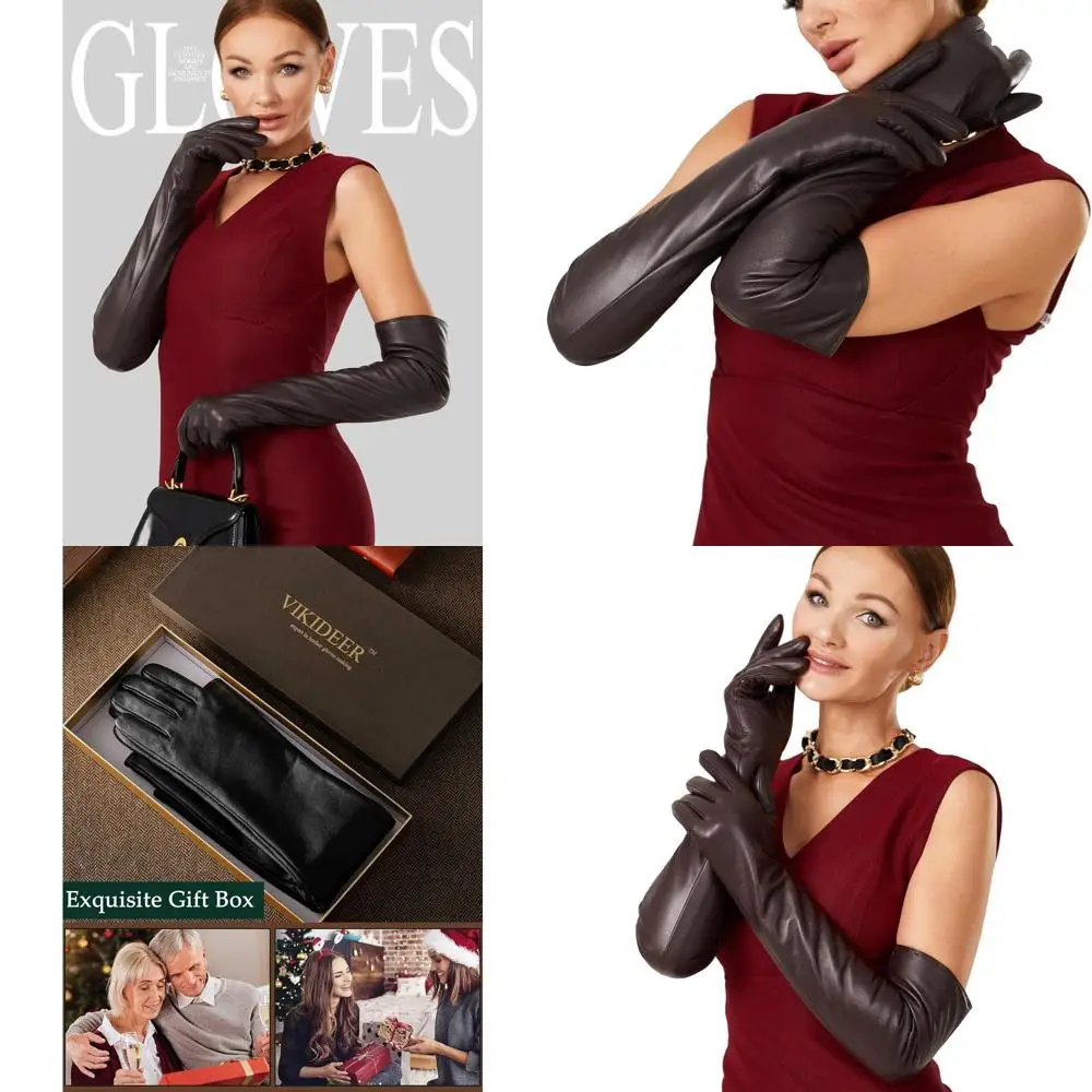 

Luxury Plush-Lined Leather Gloves with Full Touchscreen Control for Women's Evening Wear & Arty Events, 23.6