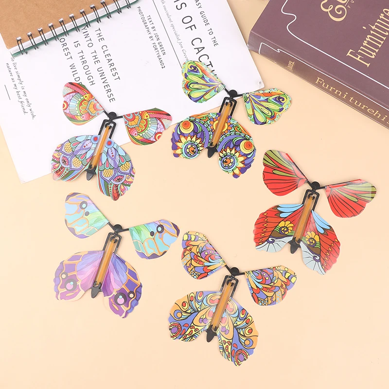 10 PCS Magic Wind Up Flying Butterfly Surprise Box Rubber Band Powered Fairy Toy For Book Explosion Box Gift