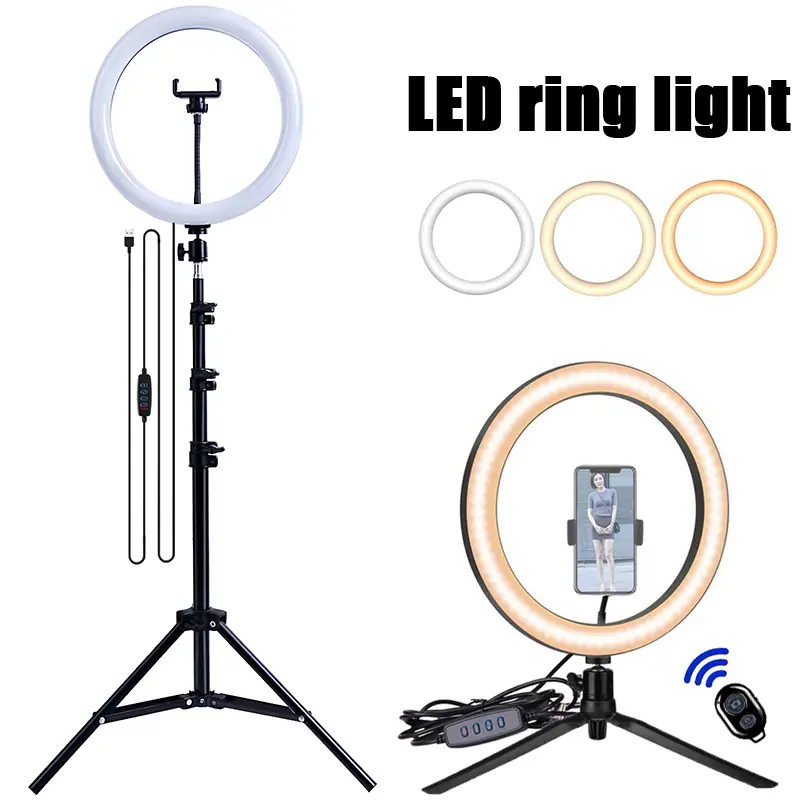 33cm led selfie anel de luz fotografia luzes quente lâmpada fria com tripé regulável usb ringlight para tiktok vídeo ao vivo lâmpada preenchimento