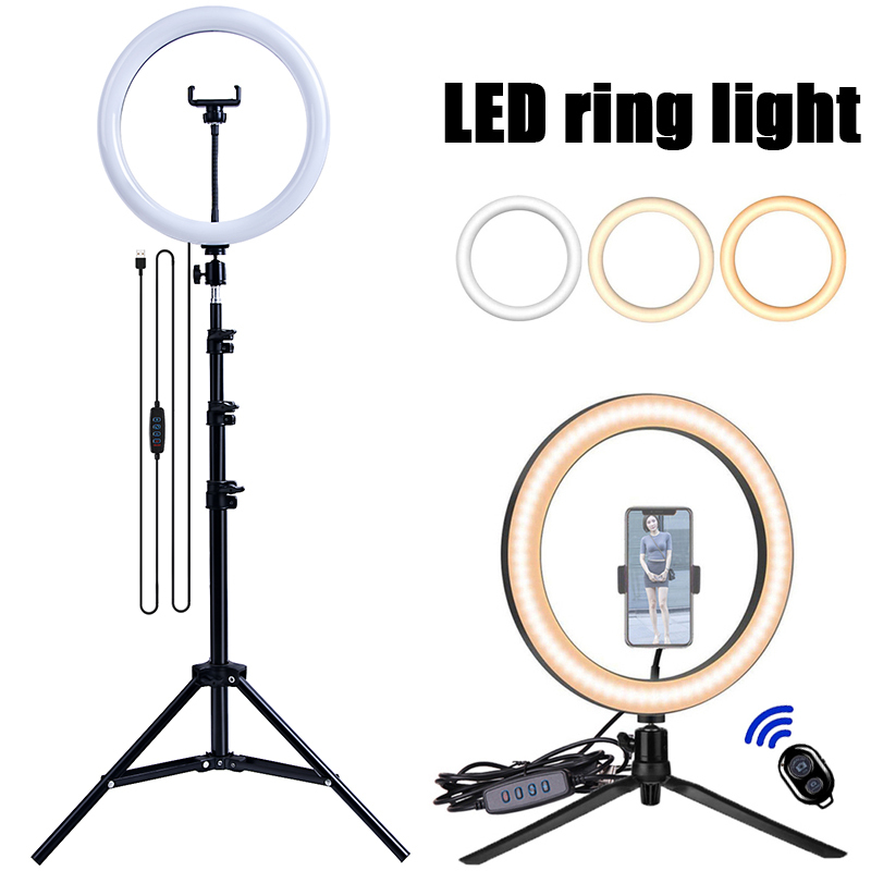  33cm LED Selfie Ring Light Photography Lights Warm Cold Lamp With Tripod Dimmable USB Ringlight For Tiktok Video Live Fill Lamp 