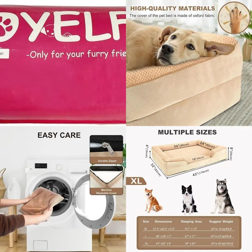 

Ортопедическая кровать для собак для очень больших собак, диван-кровать из пенопласта, водонепроницаемость со съемным моющимся чехлом и нескользящим дном, Durab