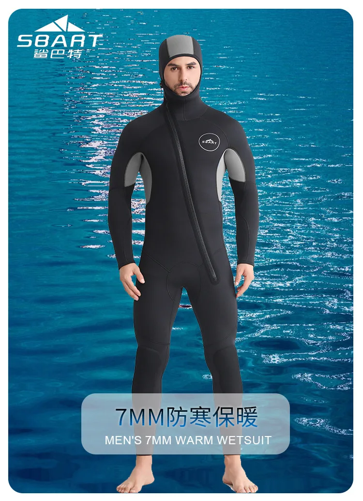 

7MM Men CR Neoprene Full Body Keep Warm Lining With Fleece Snorkeling Diving Suit Hooded UnderWater Hunting Spearfishing WetSuit