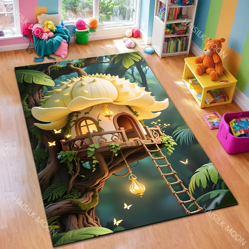 Flower Fairy Cottage Fairy Tale Pattern Carpet for Living Room Bedroom Sofa Home Decor Non-slip Floor Mat Luxury Gift Large Size
