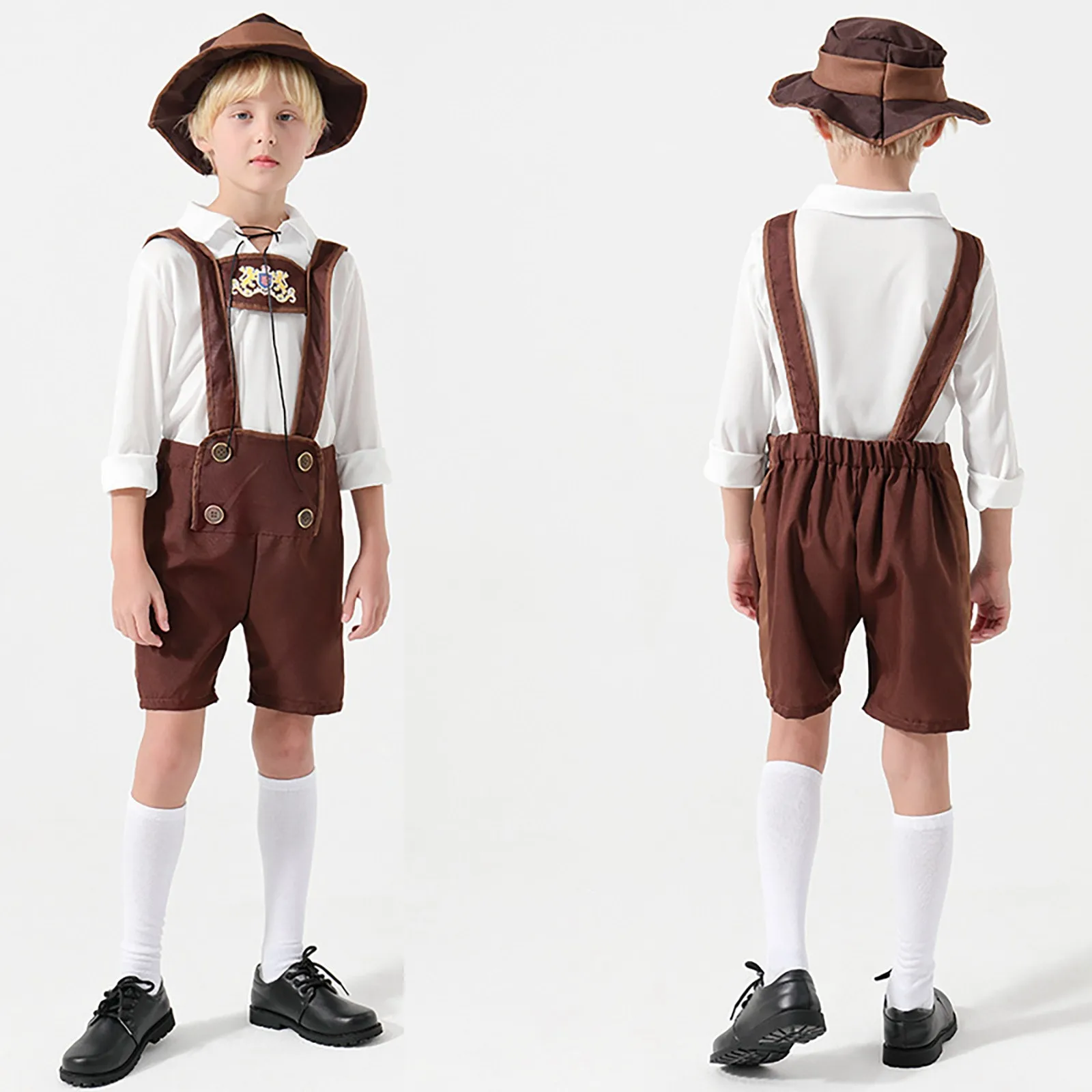 Oktoberfest-Costume de cosplay pour garçons, vêtements pour enfants, chemise à carreaux bavaroise, barboteuse + chapeau, tenue de carnaval, fête d'Halloween