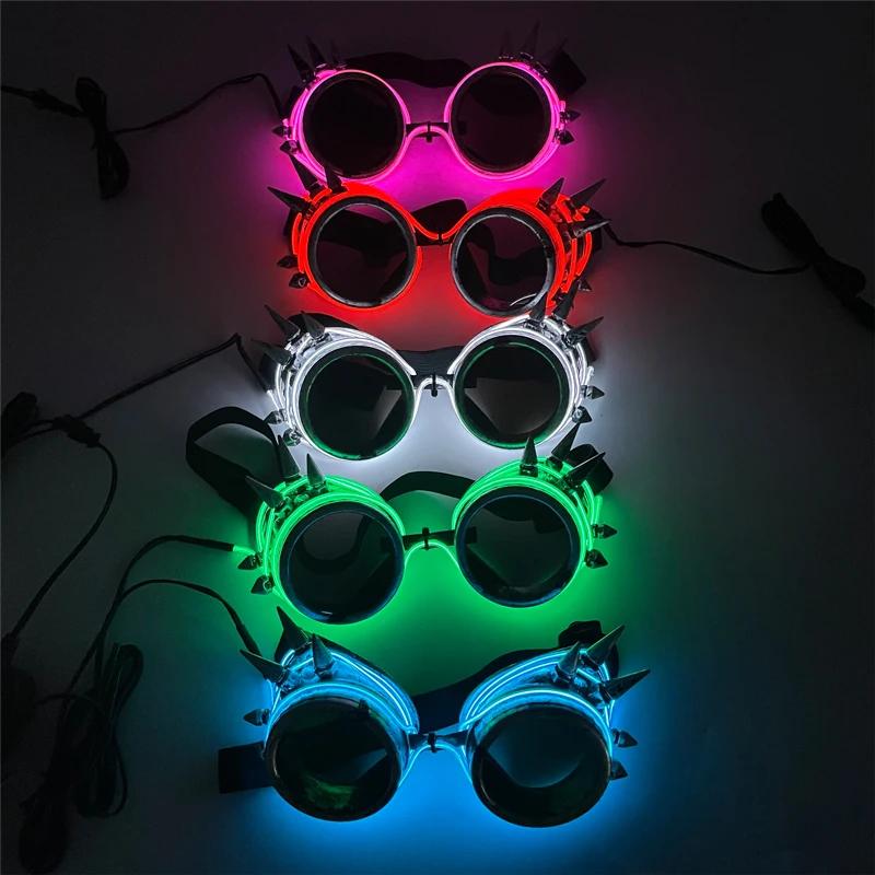 Gorące neonowe migające gogle steampunkowe LED podświetlane okulary Luminous akcesoria cyberpunkowe świąteczne neony DJ cosplay Supplies