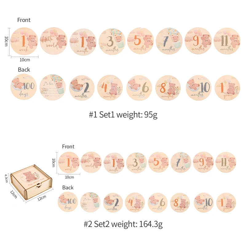 8Pcs Newborn Wooden Milestone Cards 0-12 Months Bear Baby Memories Cards Newborn Photography Props Accessories Birthing Gift