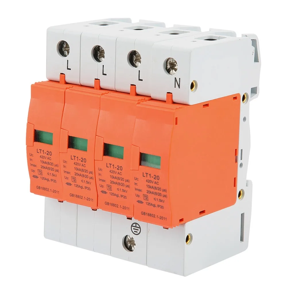 

Защита от перенапряжения 4P Разрядник низкого напряжения 20 кА 420 В переменного тока Защитное устройство низкого напряжения для дома