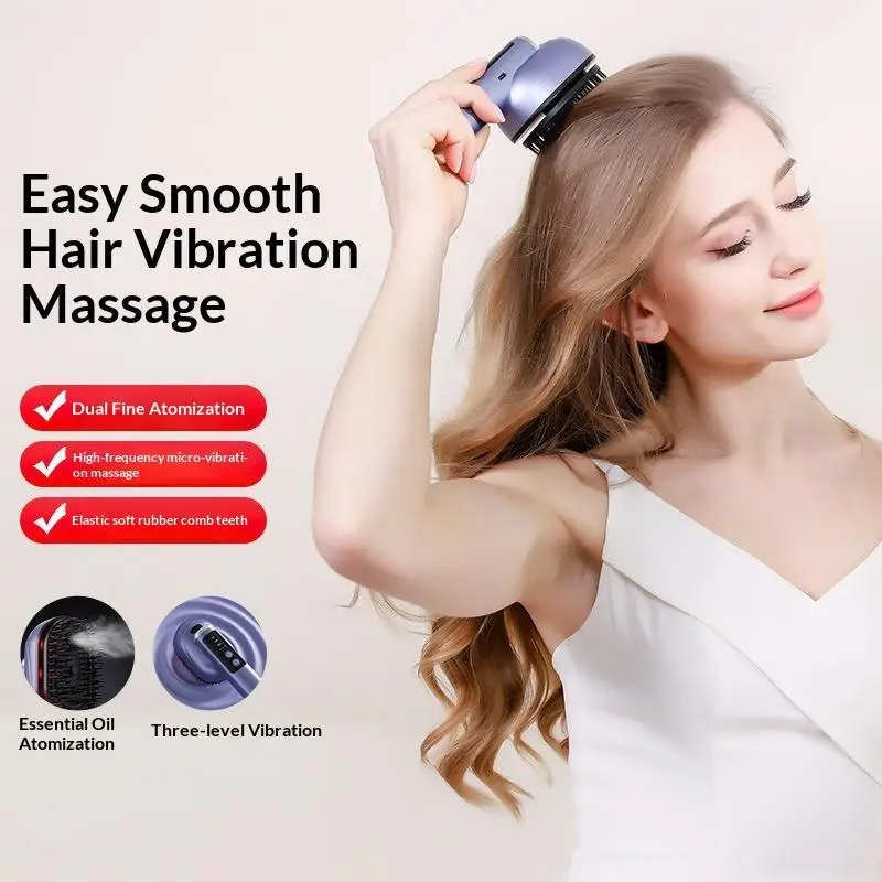 Vibration Massage Comb Essential Oil Atomization Portable Mini Silicone Hair Brush for Travel Scalp Massage Care