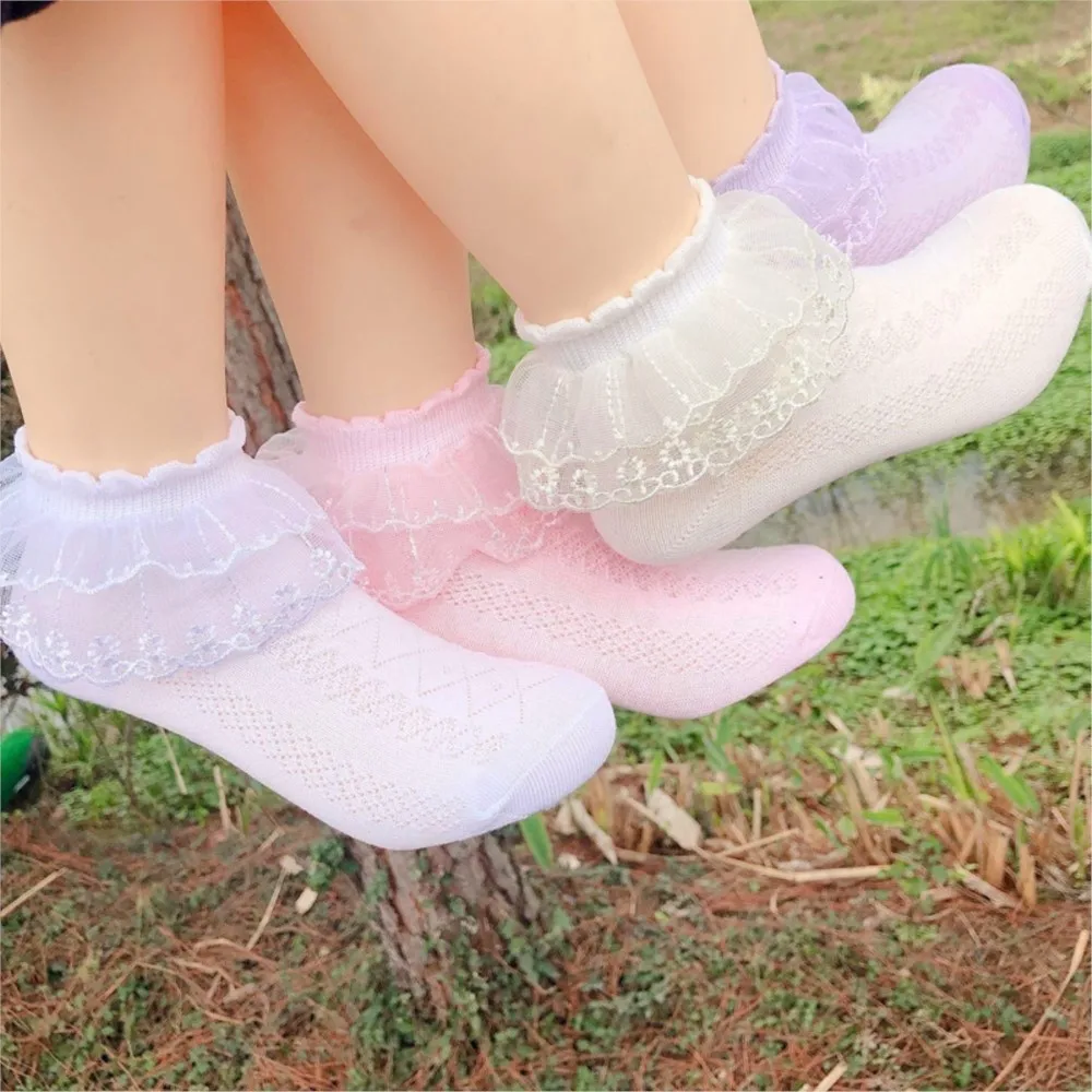 Girls' summer ultra-thin lace socks wholesale factory direct mesh lace super-large spring and summer combed cotton socks.