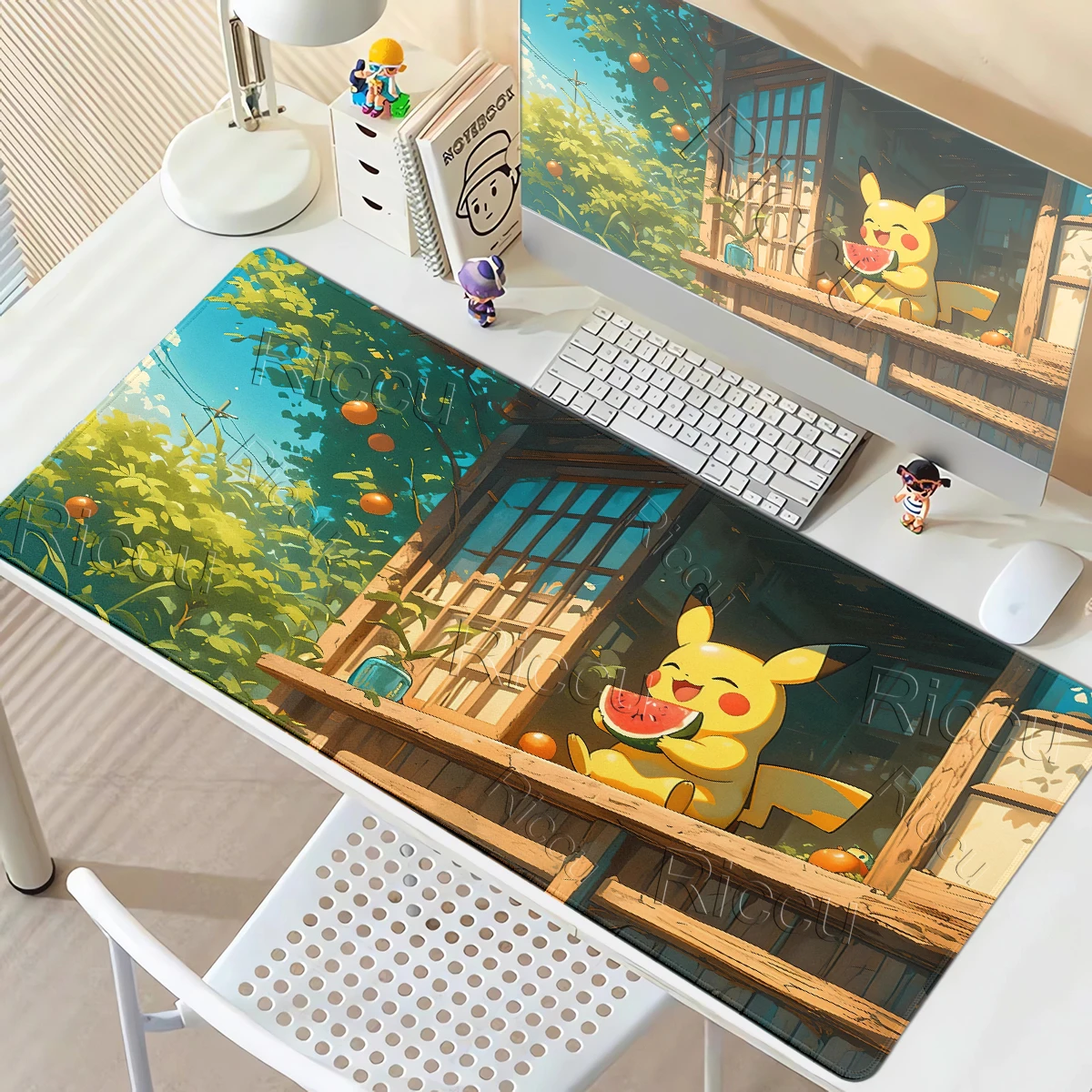 Mauspad mit P-Pikachu-Muster, Laptop-Tastaturunterlage, weiches Büro-Zubehör, Tischteppich mit Verriegelungskante, Ästhetischer Schreibtisch-Teppich