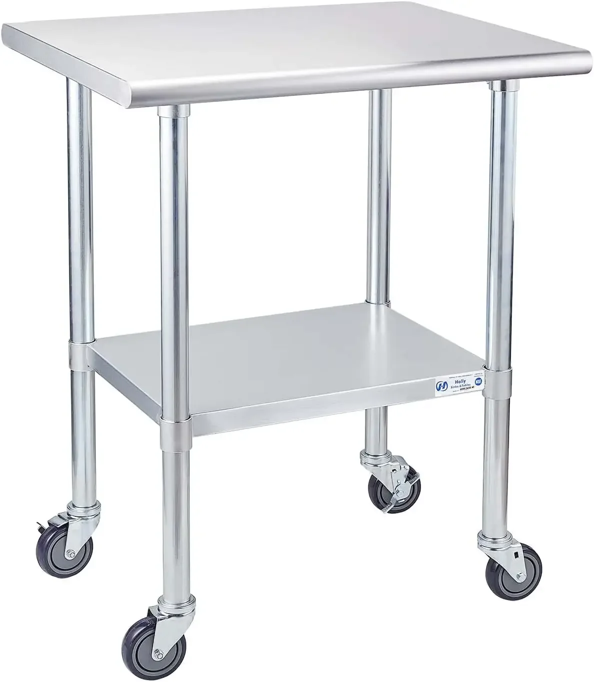 Steel Table with Wheels 24x30 Inch, NSF Commercial Kitchen Prep & Work Table with Undershelf and Galvanized Legs for R