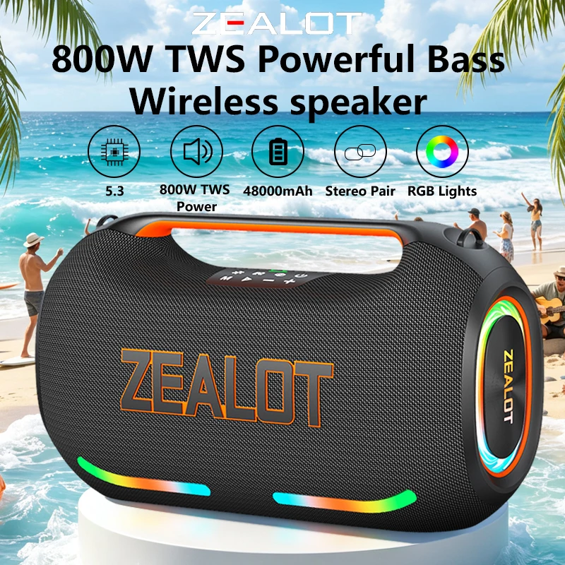 ZEALOT-ZE41Portable Speaker TWS Speaker TWS 800W Bluetooth Speaker Outdoor Wireless Speaker IPX6 Waterproof Speaker Party Camping Speaker with Long Battery Life