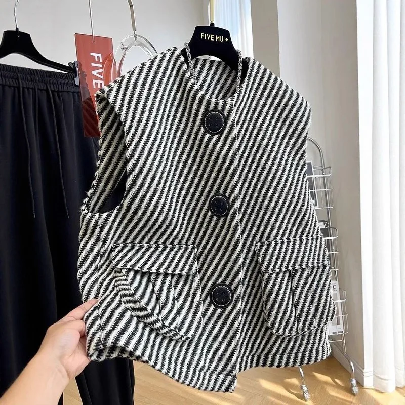 

ex Oversized round Ne Knit Vest Autumn Winter Polyester Fiber Youth Faion Versatile Loose Fit Smart Casual Coat