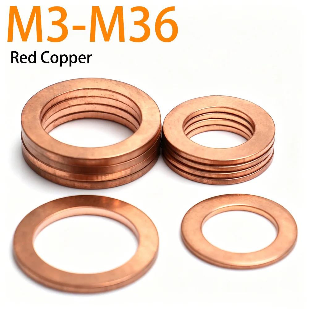 2-20pcs Annealed Copper Flat Washers Sealing Washers Round Metal Seal Rings For Marine Gauge M3 M4 M5 M6 M8 M10 M12 M14 M16-m36