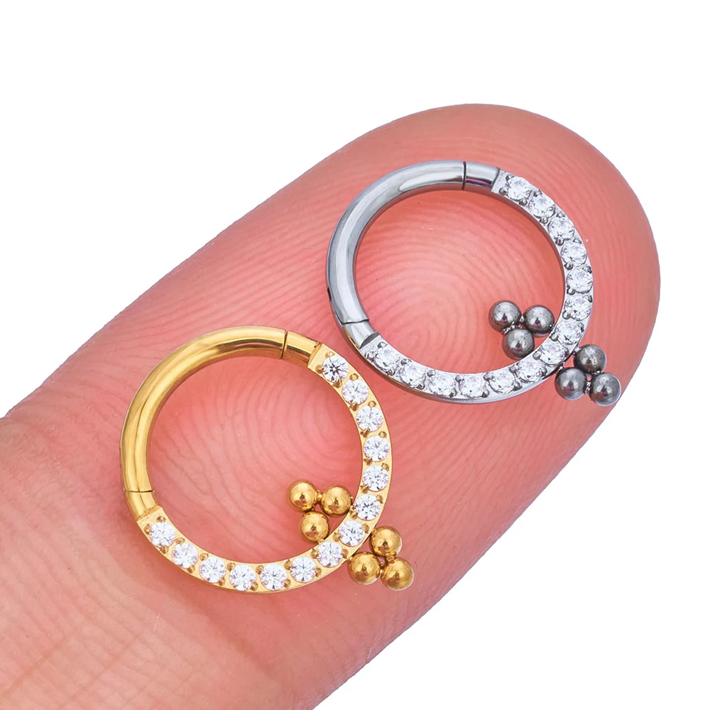 1Pcs Piercing Hoop Earrings For Women Cartilage Hinged Helix G23 Titanium Beads CZ Nose Rings Hinged Segment Ear Tragus Cartilag