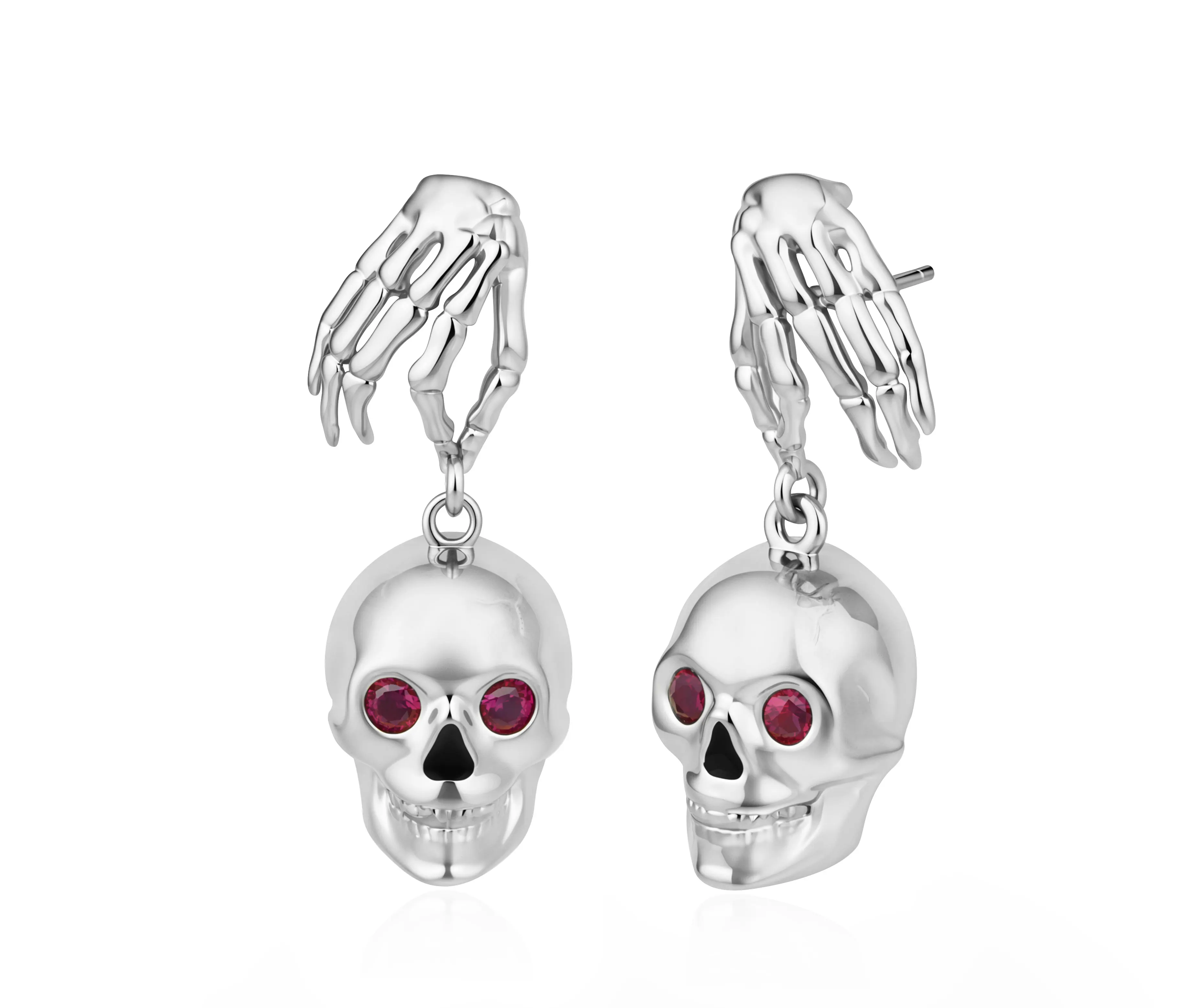 Skeleton Hand Skull Drop Earrings for Women Red CZ Eye Gothic Dangle Ear Jewelry Halloween Punk Street Wear Accessory Party Gift