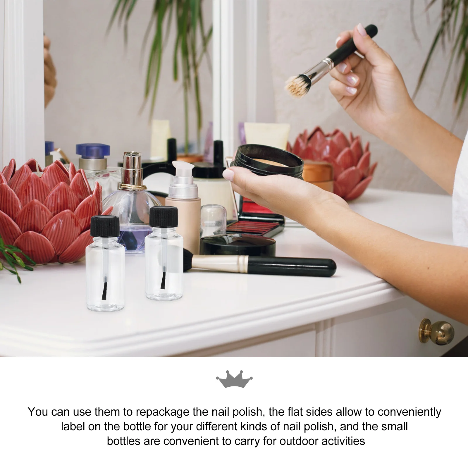 

6Pcs Nail Polish Empty Bottles 20ml Flat Side Transparent Glass Refillable Container for Travel Nail Art Supplies Brush Cap