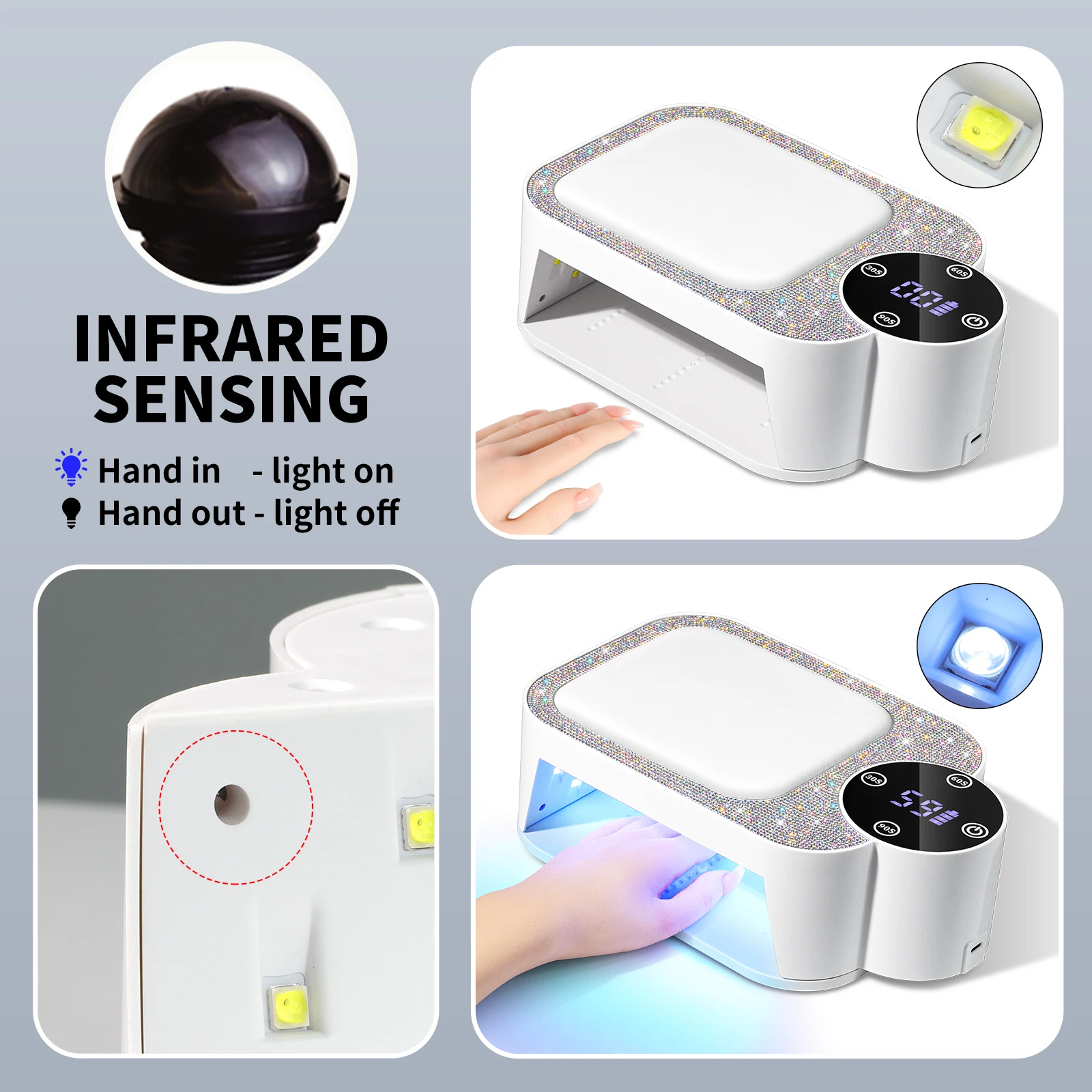 Professional UV LED Nail Lamp with Hand Pillow Cordless 45LEDs Rechargeable Nail Dryer for Gel Polish Curing Lamp Manicure Tool