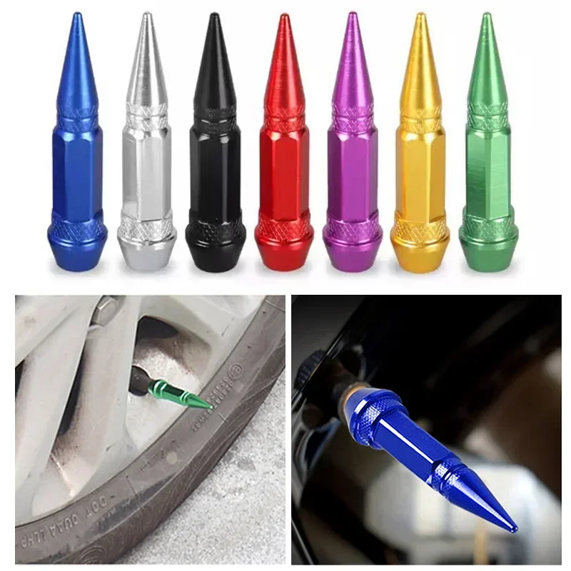 NEW 4pcs Car Universal  Bullet Head Screws Valve Caps Personalized Modifications Pointed Valve Tips Bicycle and Motorcycle Tires