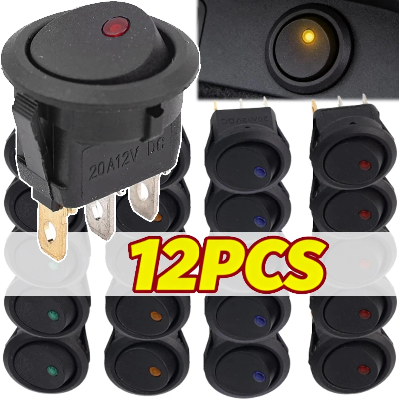 3-Pin 2-Position Car Truck Rocker Switch on/Off Control Auto Boat Switch with 12V LED Indicator Light SPST Marine 1/3/12pcs