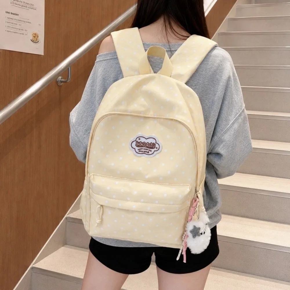 Fashion Nylon Student Backpack Lightweight Multi Pocket School Bag Large Capacity Polka Dot Commute Backpack for Students Girls