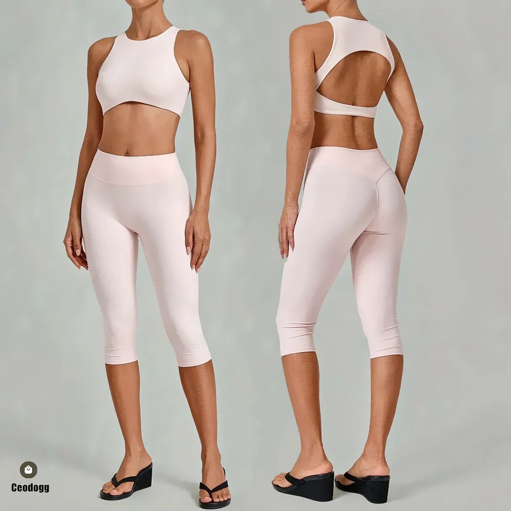 2PCS Pad Yoga Set Women Tracksuit Outfits Capris Gym Clothes Sports Bra Fitness Athletic Legging Active Wear XP381