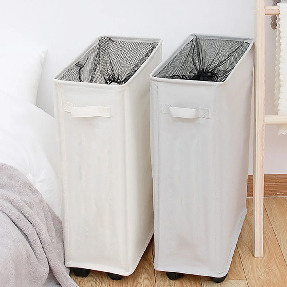 

Fabric Folding Clothes Basket With Roller Foldable Movable Storage Basket For Dorm Family