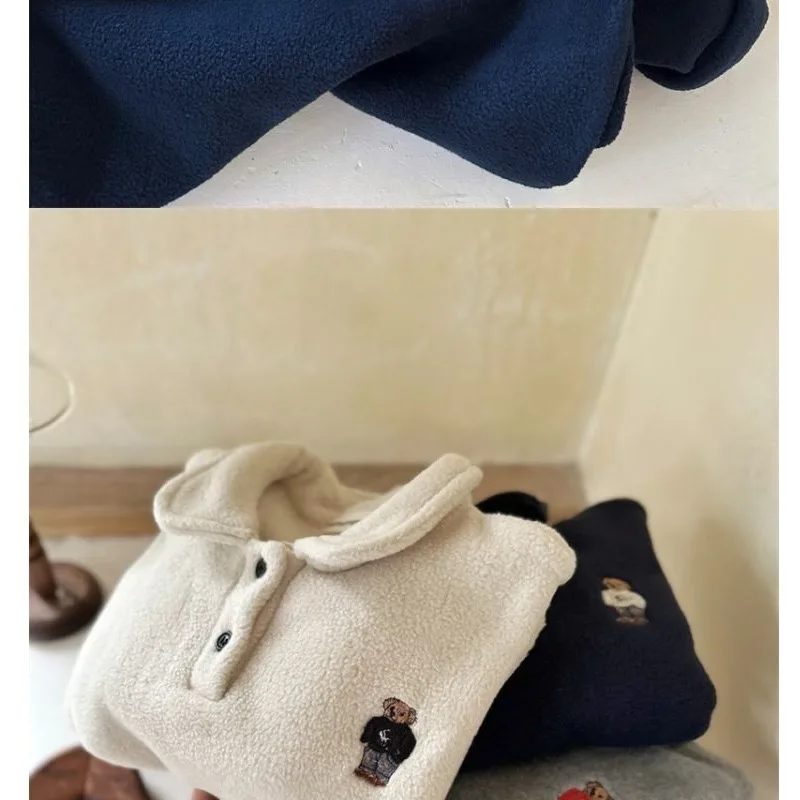 Kinder Jungen Fleece Poloshirts RAISE Herbst Winter Säuglinge Babys Jungen Unterhemd Locker Plus Samt Warm Kinder Jungen Pullover – Detail 7