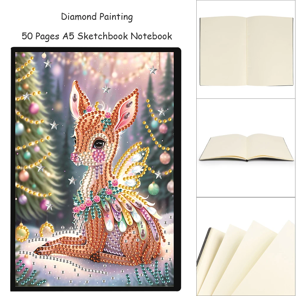 5D DIY Special Shaped Diamond Painting Notebook A5 Diamond Mosaic Rhinestone Embroidery Sketchbook Birthday Christmas Decoration