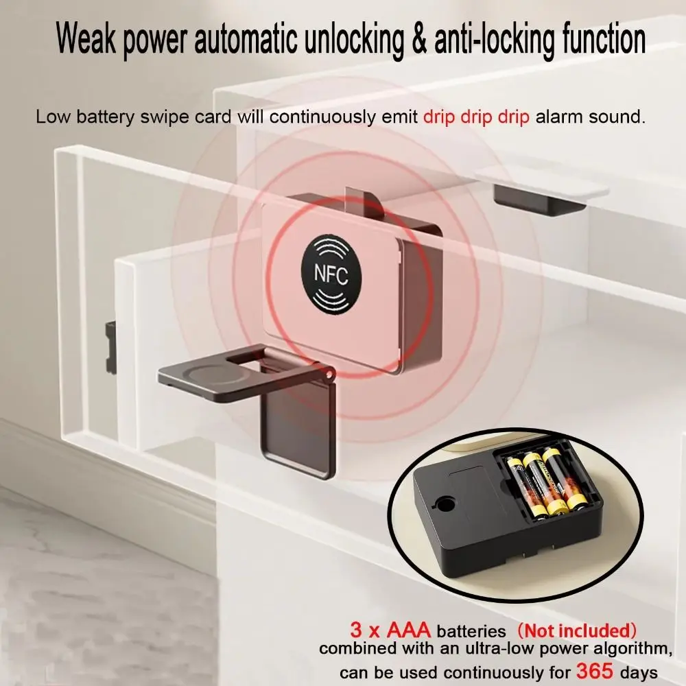 

NFC Unlock Smart Cabinet Lock Long Battery Life Invisible Design NFC Smart Lock Remote Unlocking No Drilling Required
