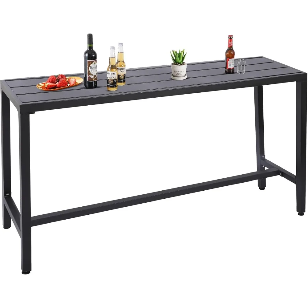 

Outdoor Bar Table, Patio Console Pub Height Table with Powder Coated Steel Frame, Weather Resistant Waterproof Top